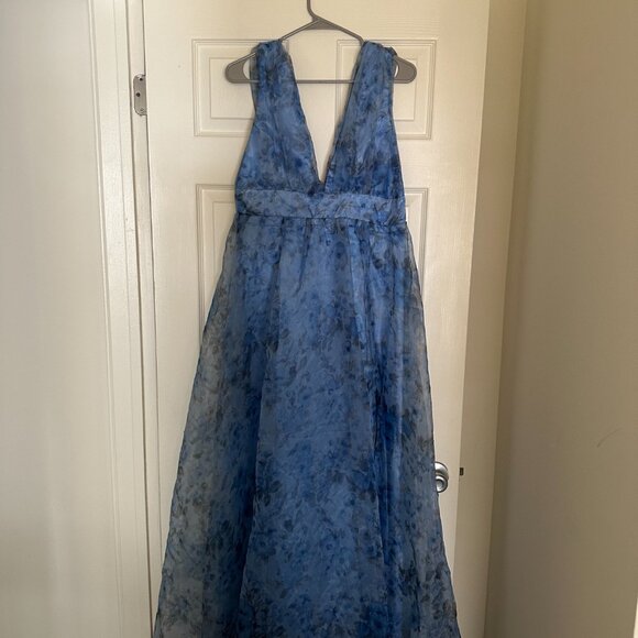 NWT L Garden of Passion Blue Floral Print Organza Maxi Dress - Picture 3 of 4